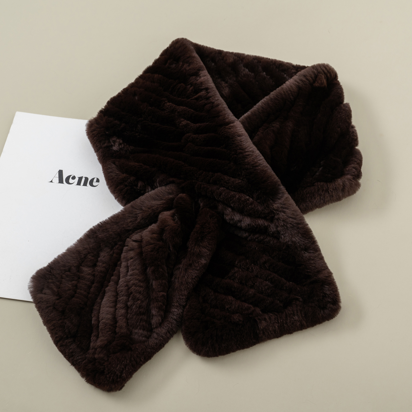 围巾男款护颈纯色獭兔毛围巾冬季手工编织保暖真毛皮草围脖棕色