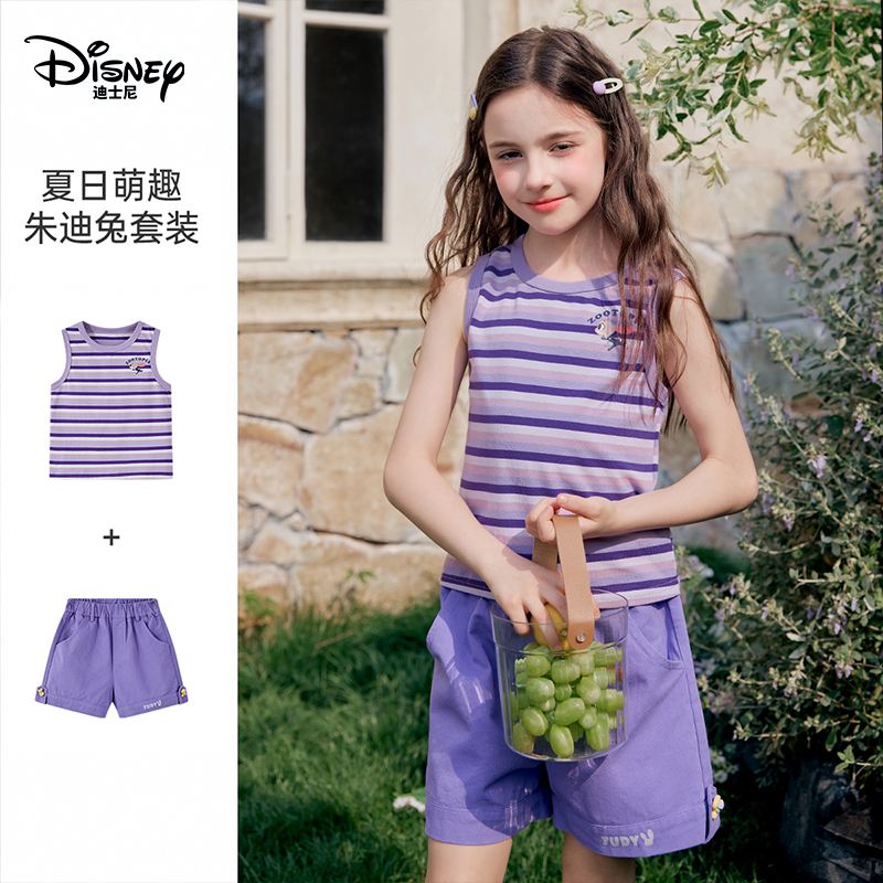 Disney/迪士尼女童套装夏季新款儿童萌趣草莓熊无袖上衣两件套