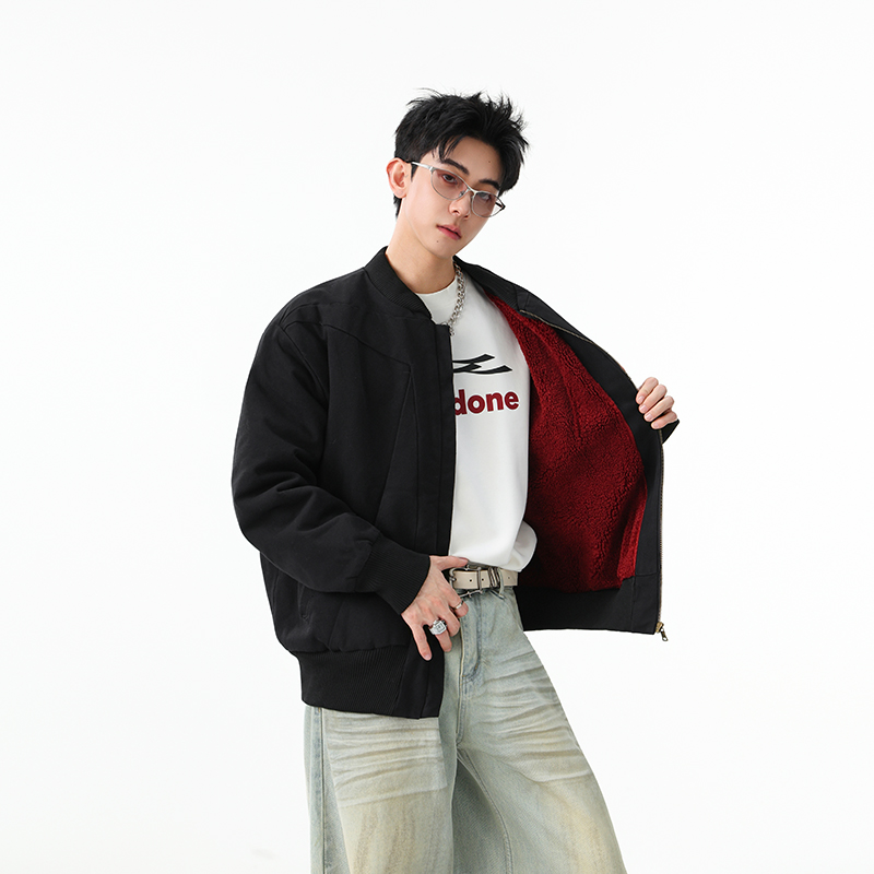 原色男宽松免烫夹克保暖加厚连帽男装男士加绒秋冬情侣同款外套