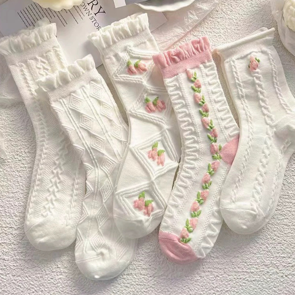 秋冬款款成人春夏组合ins花边袜白色袜子洛丽塔透气女中通袜