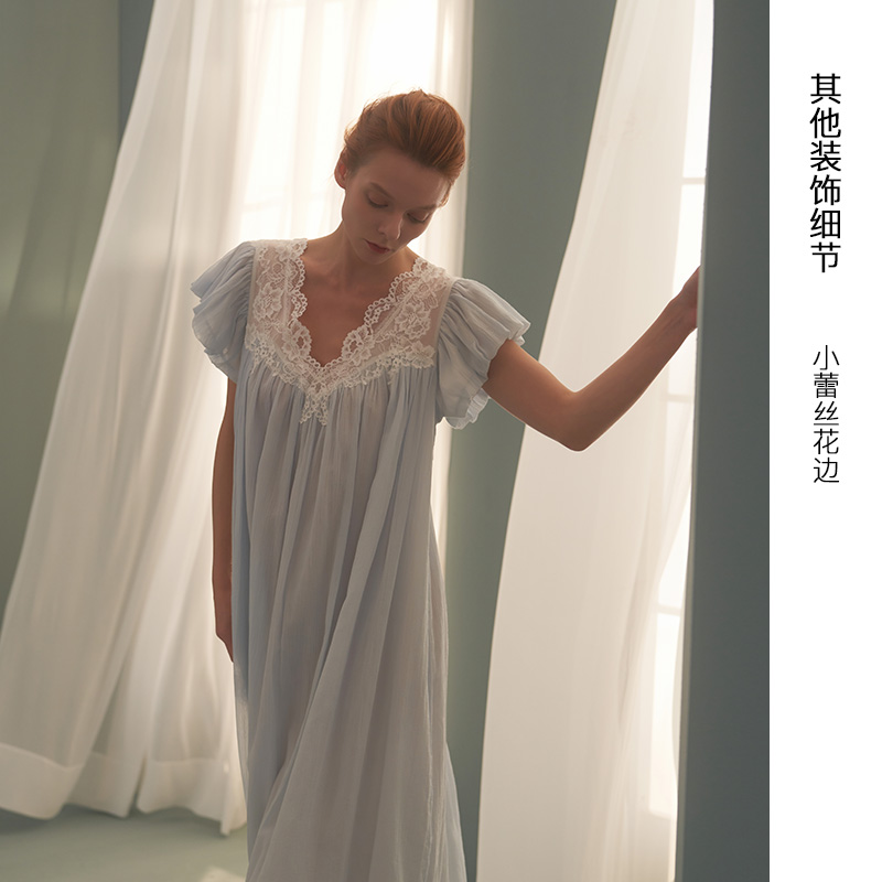CA BRIDA【塞纳河之恋】法式睡裙 春夏短袖款 蕾丝领口家居服N316