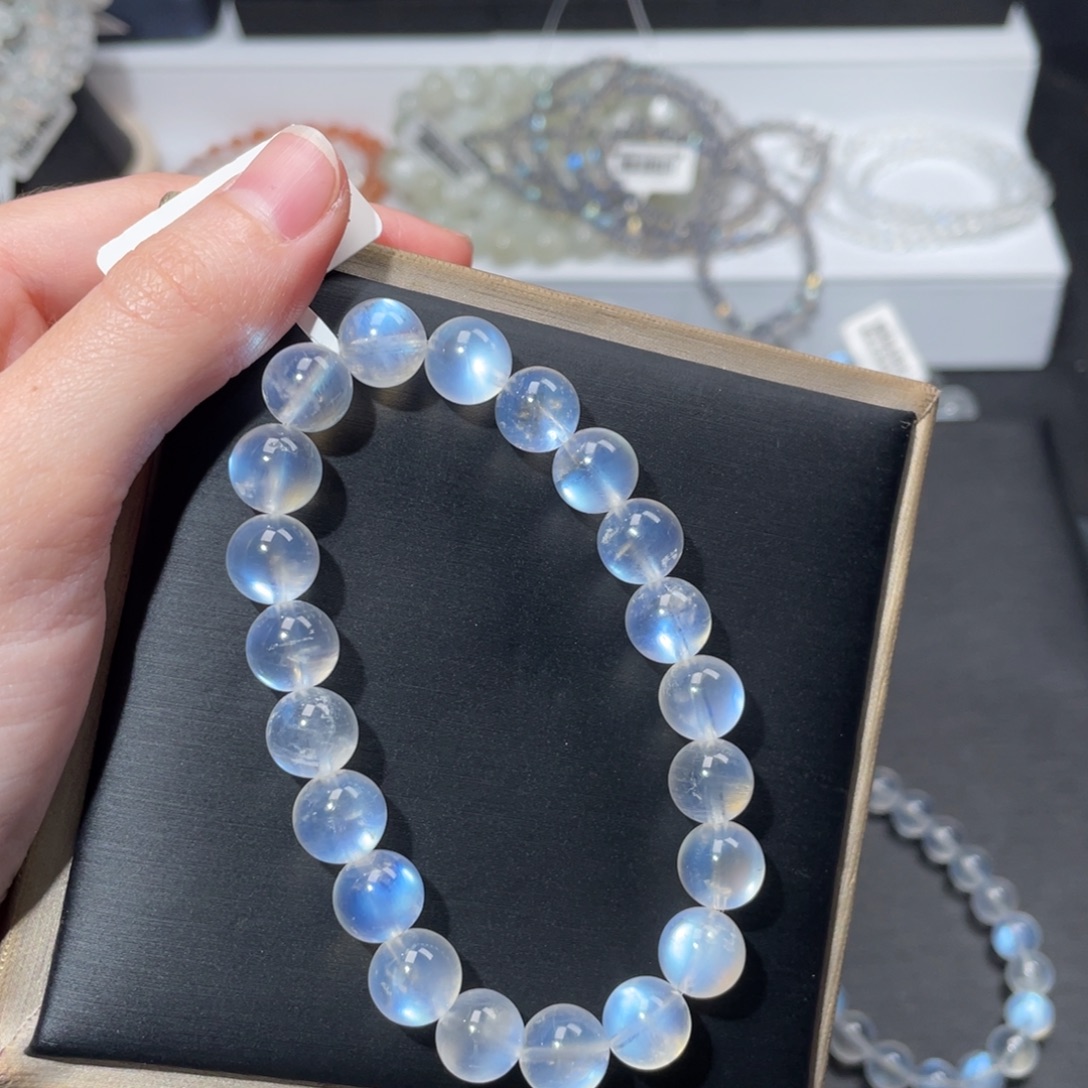 胖***月手链长石未镶嵌蓝月光9.5mm