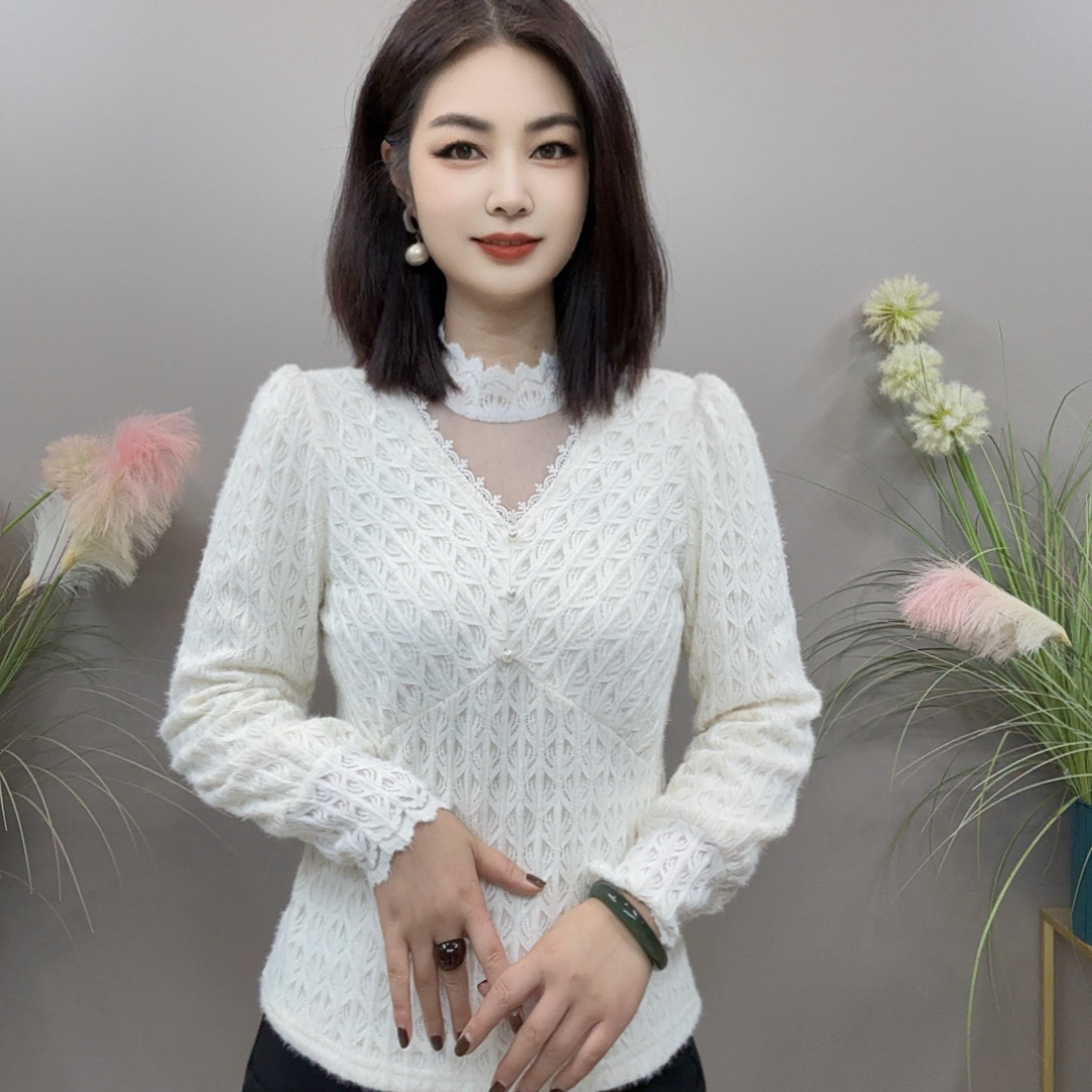 【KK】BX21162冬季上新加绒加厚保暖V领长袖气质百搭显瘦衬衫