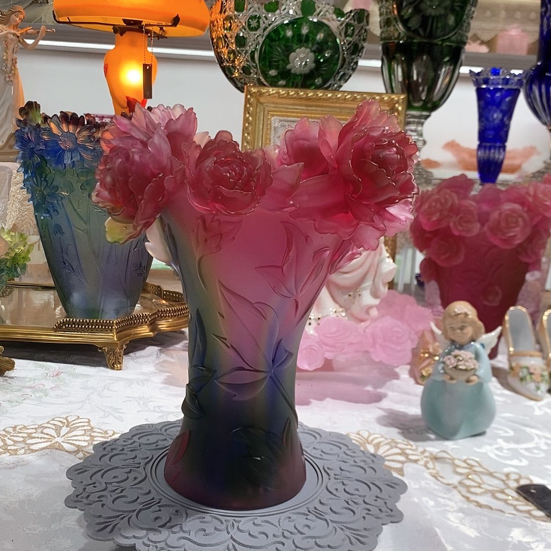 摆件脱蜡水晶牡丹花小蛮腰花瓶