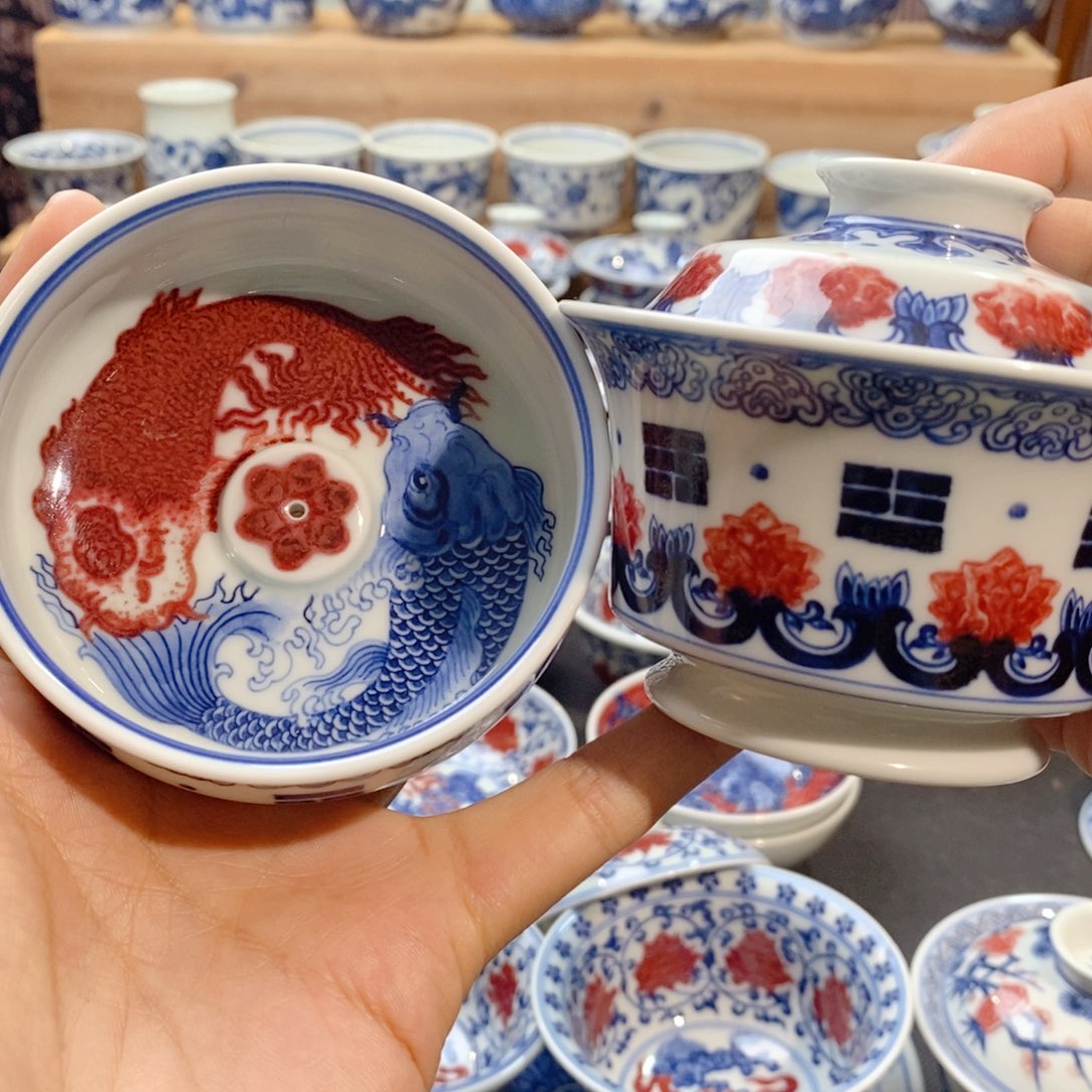 乾坤八卦鱼两件套手绘原矿