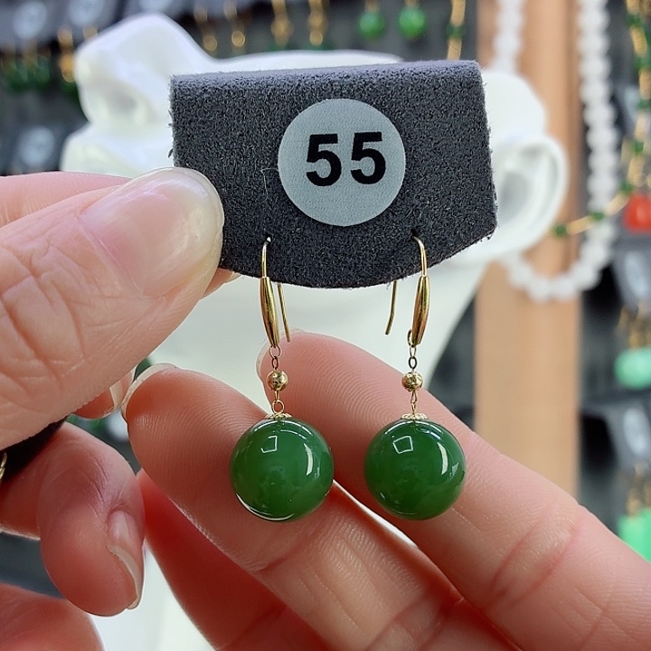 和田玉18K金镶嵌耳饰