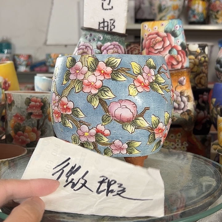 乐***6满38包邮 景德镇幸运花盆