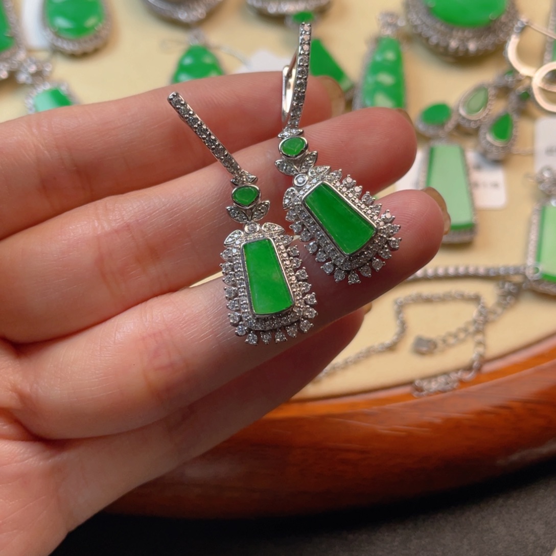 翡翠吊坠(不含链)银S925镶嵌耳坠