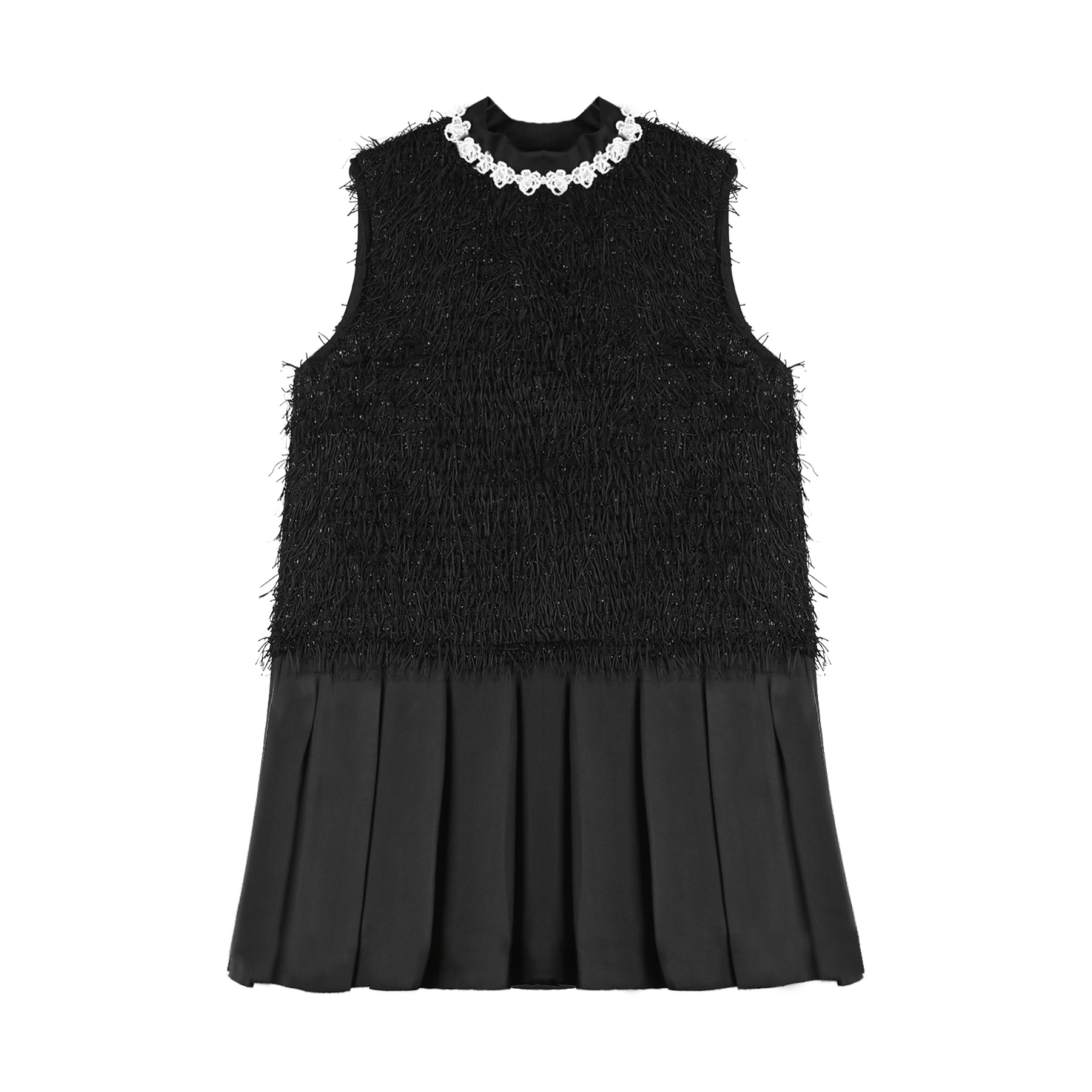 千金款无袖连衣裙2025秋冬新款少女流苏百褶拼接连衣裙#CVC20192