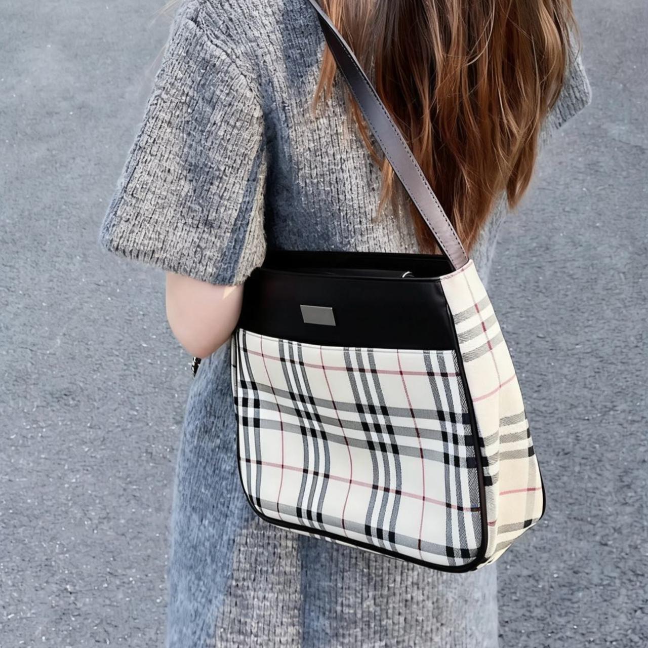 95新 BURBERRY/博柏利 大吉中古/Burberry格纹拼棕单肩包