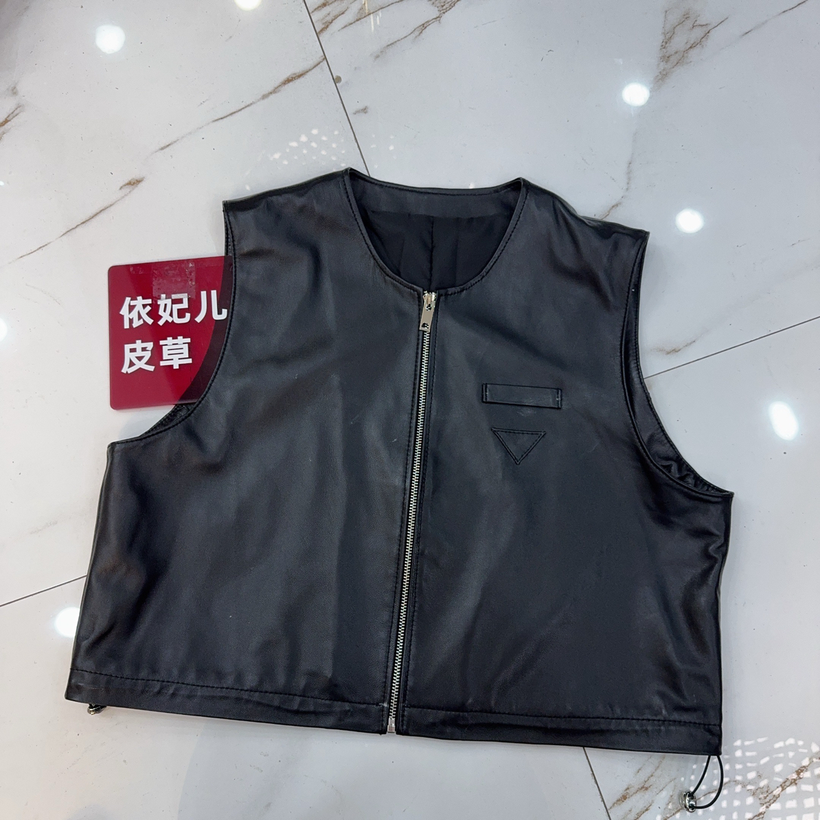 拉链绵羊皮真皮短款薄款圆领工字型秋季马夹无袖ins立领