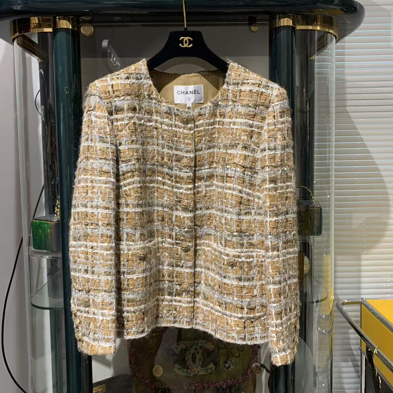 95新 Chanel/香奈儿 18k迷雾森林大地色圆领两口袋外套46码98新