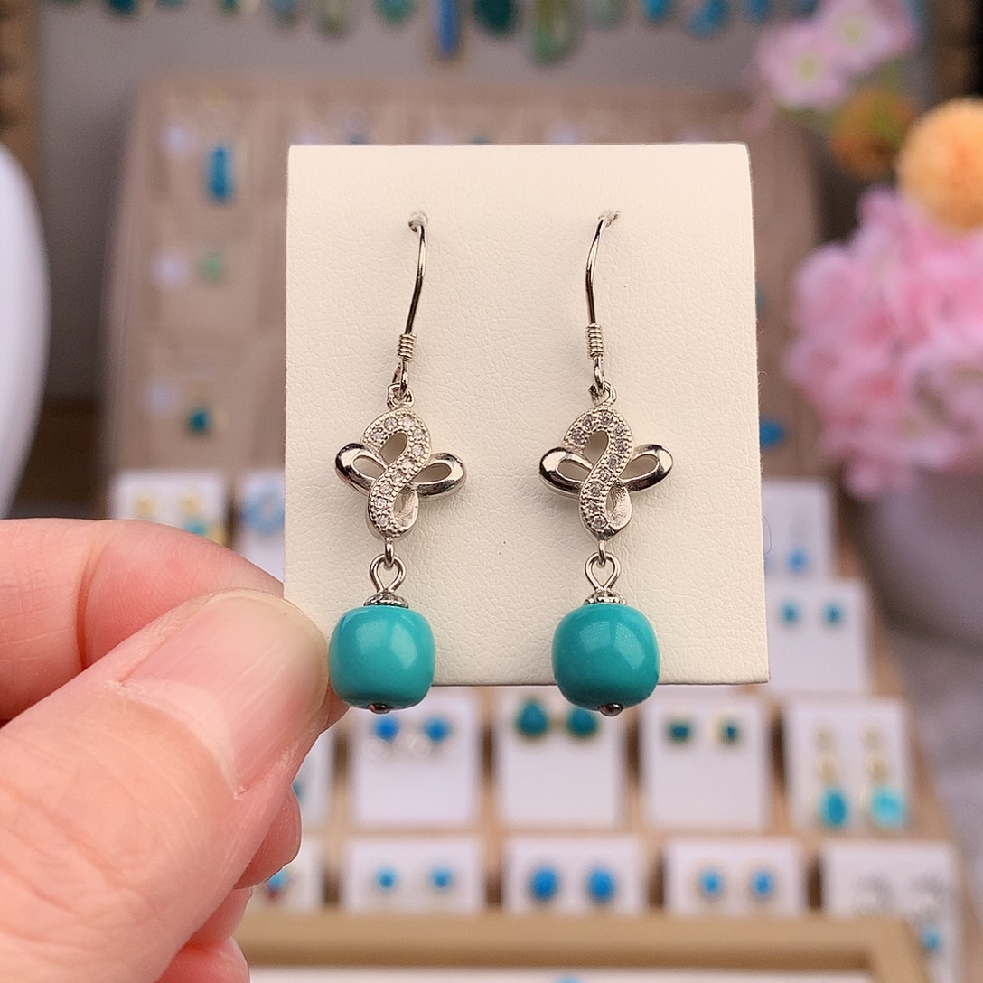 银S925镶嵌绿松石耳饰