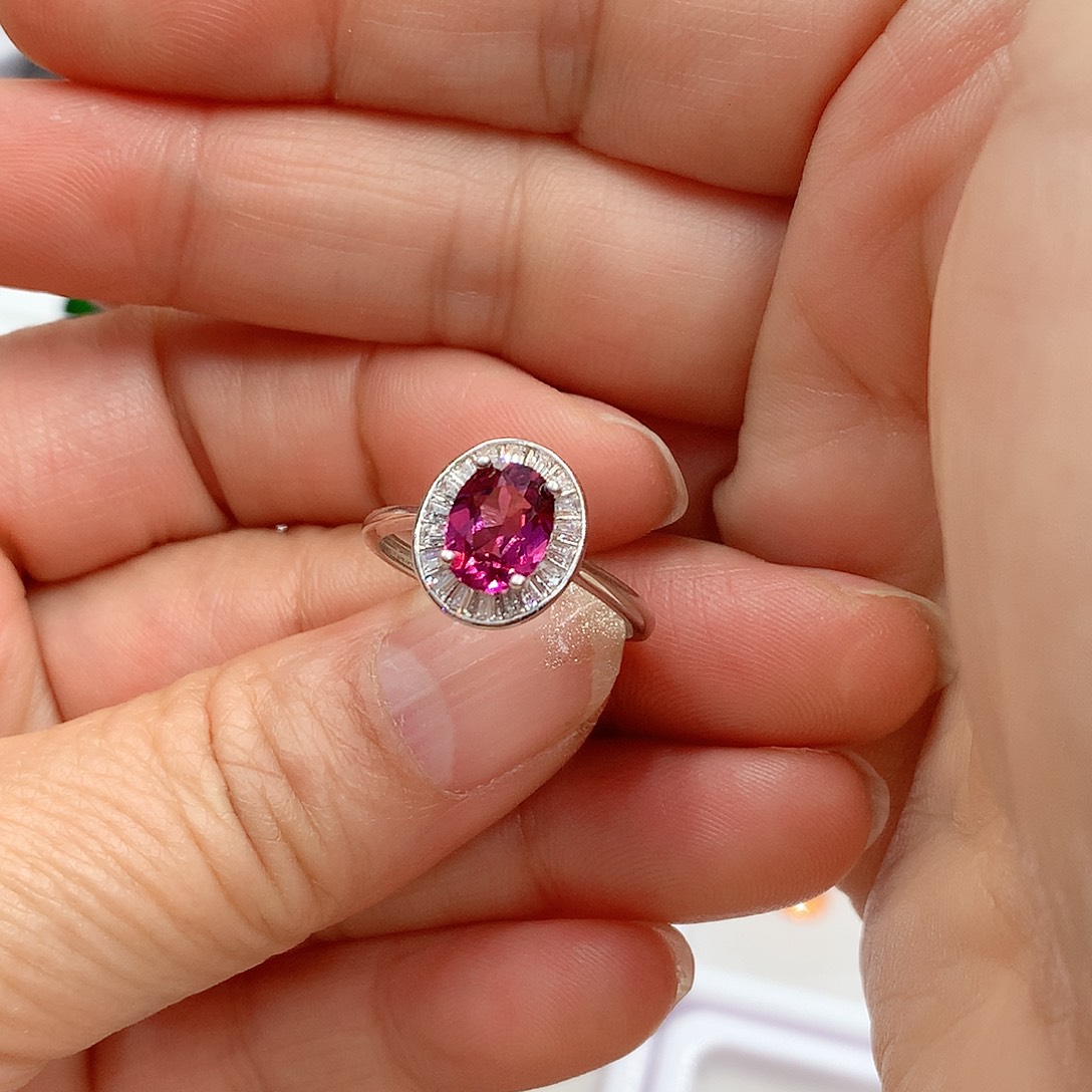 戒指石榴石银S925镶嵌