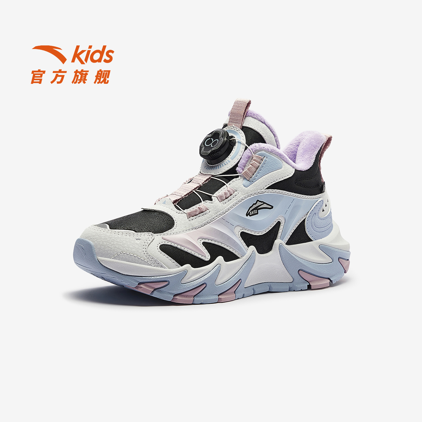 登峰3安踏儿童女大童棉鞋2025冬季新款舒适保暖中大童旋钮中帮鞋