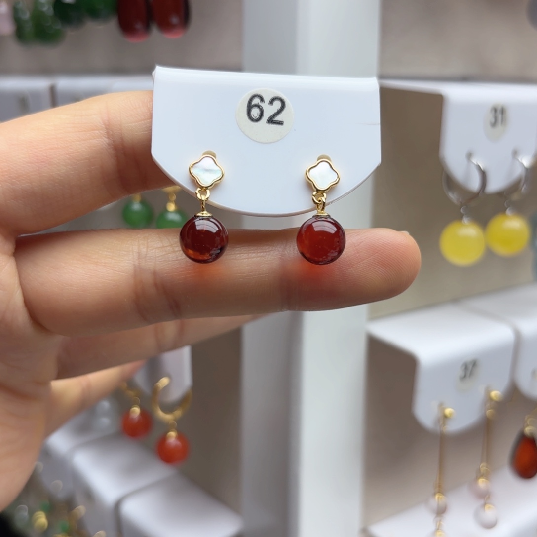 银S925镶嵌琥珀耳饰