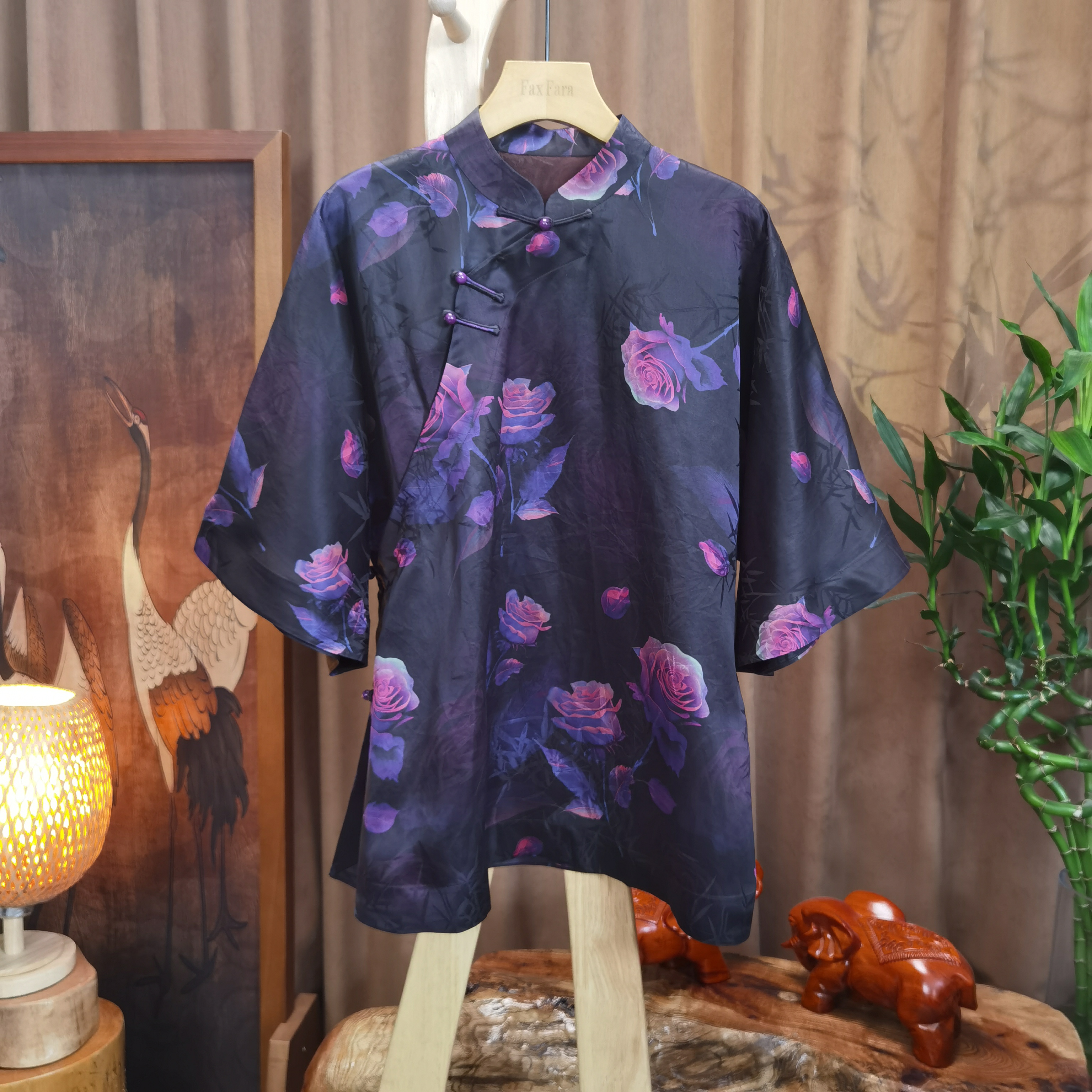 富美国风香云纱太太服F0132紫色郁金香