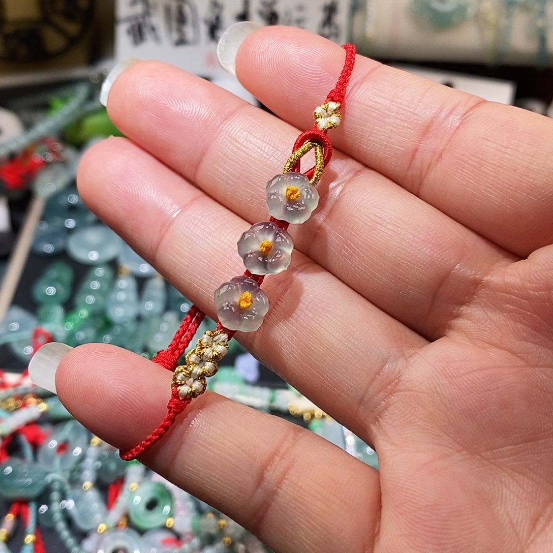 翡翠未镶嵌颈饰高冰小花红绳15可调节