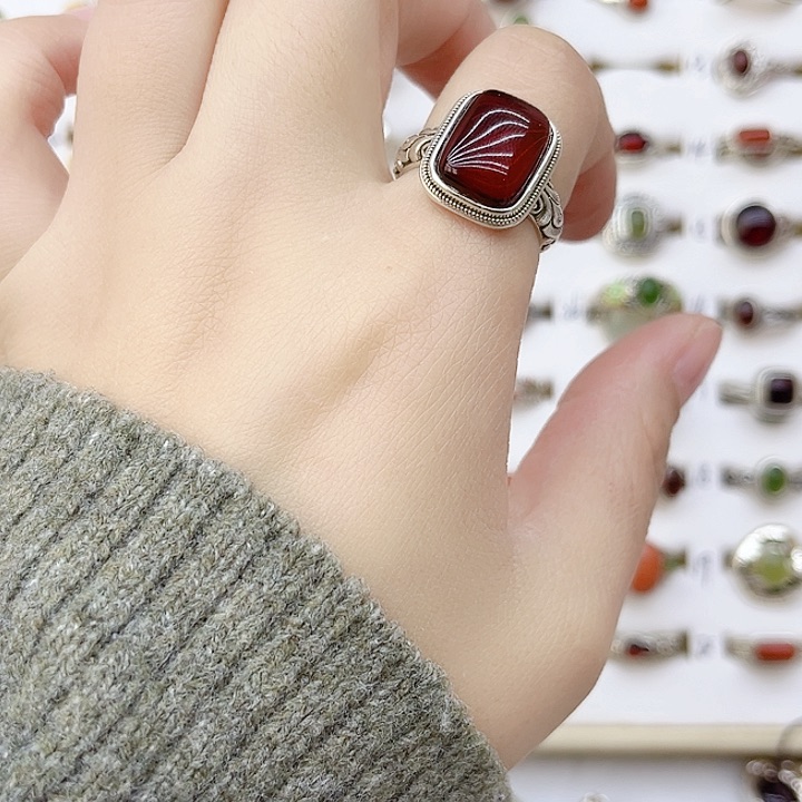 血珀戒指银S925镶嵌天然