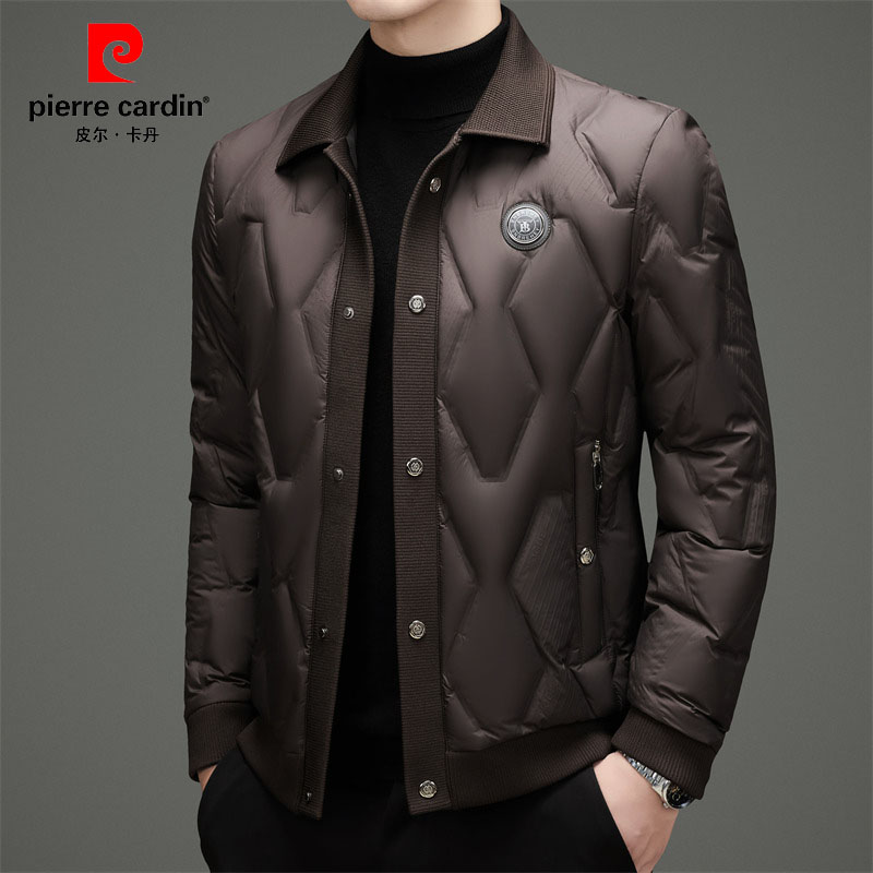 皮尔卡丹高档翻领羽绒服男士保暖冬装潮牌宽松短款外套男中年男装