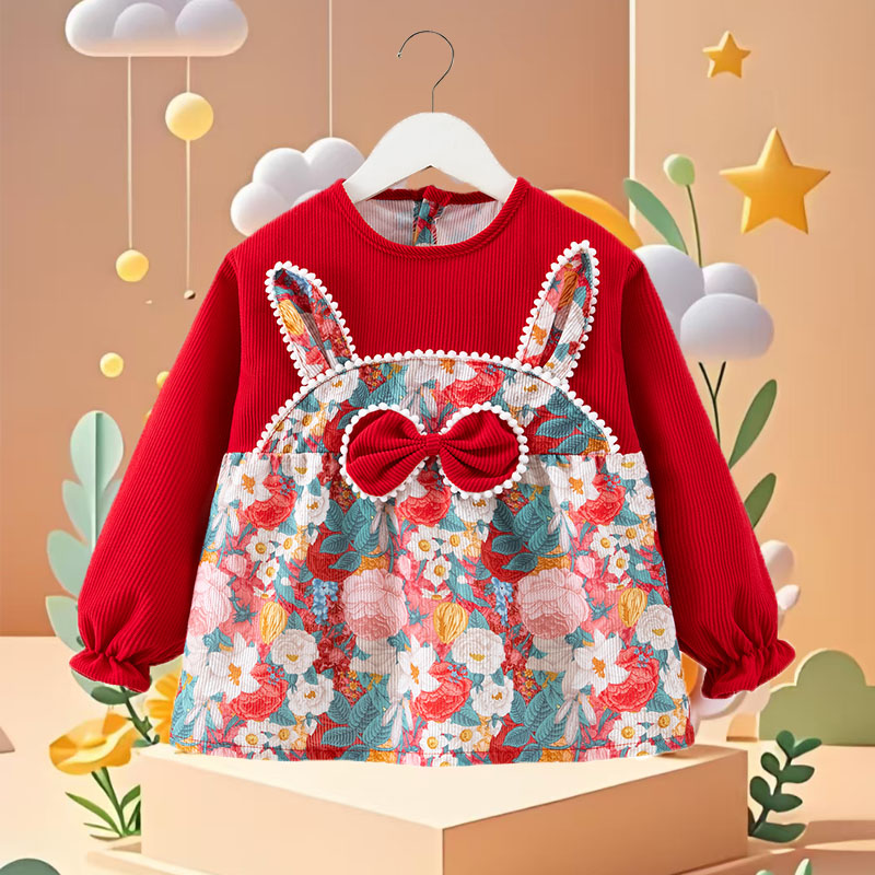 儿童罩衣公主风防水防脏反穿衣外穿洋气秋冬季宝宝碎花女童护衣