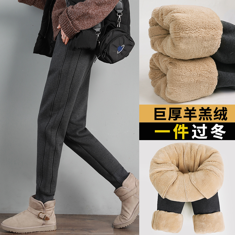 保暖休闲侧拼巨厚运动裤女冬季宽松卫裤羊羔绒秋冬女过冬外穿绒裤