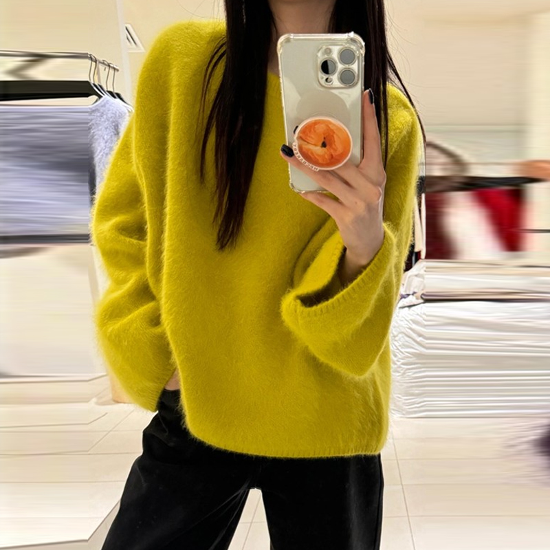 奶fufu慵懒高级感毛衣女针织秋冬加厚外穿冬季软糯黄色毛茸茸上衣