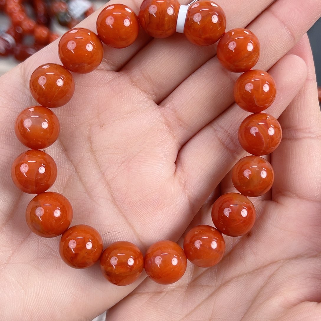 C***r南红玛瑙未镶嵌瓦西柿子红火焰满肉单圈12mm