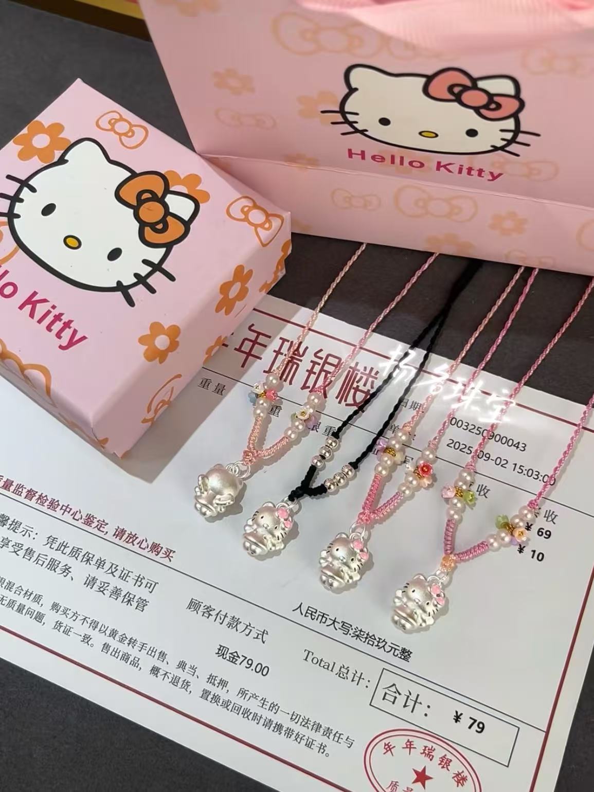 吊坠足银布 足银999Kitty猫项链kt翅膀少女心甜美亲子儿童百搭款