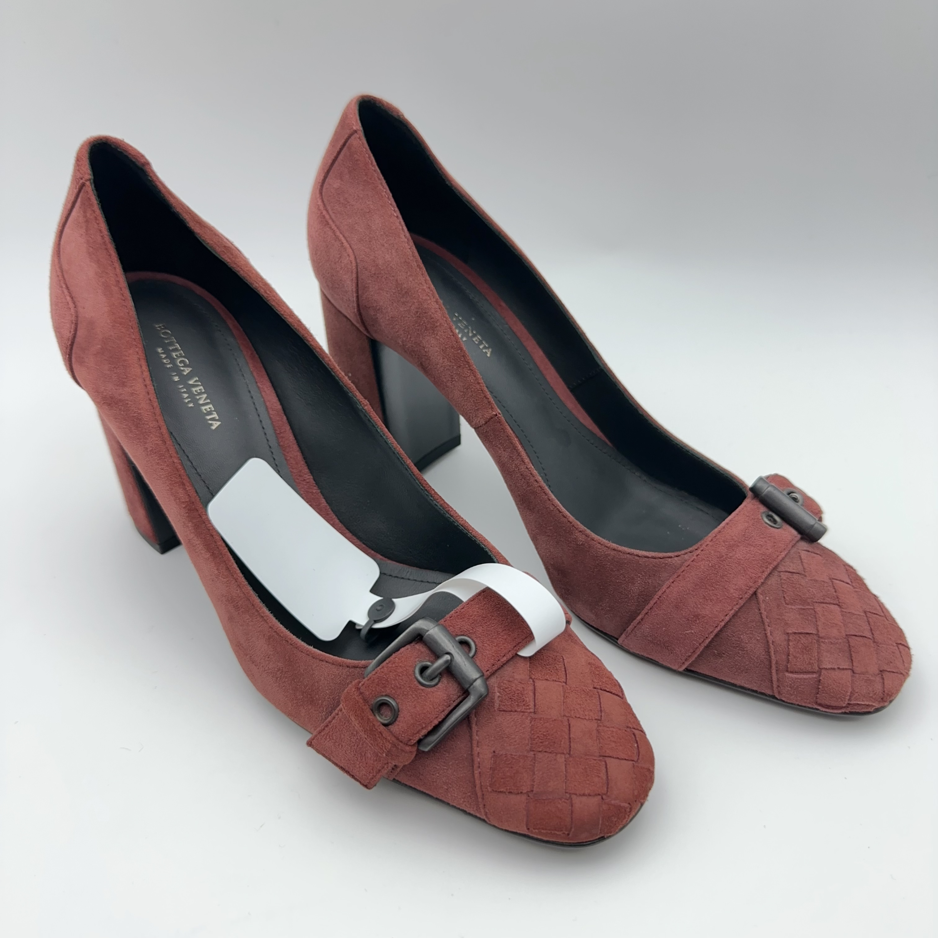 未使用 BOTTEGA VENETA/葆蝶家 36.5码/酒红色绒面高跟鞋/00515