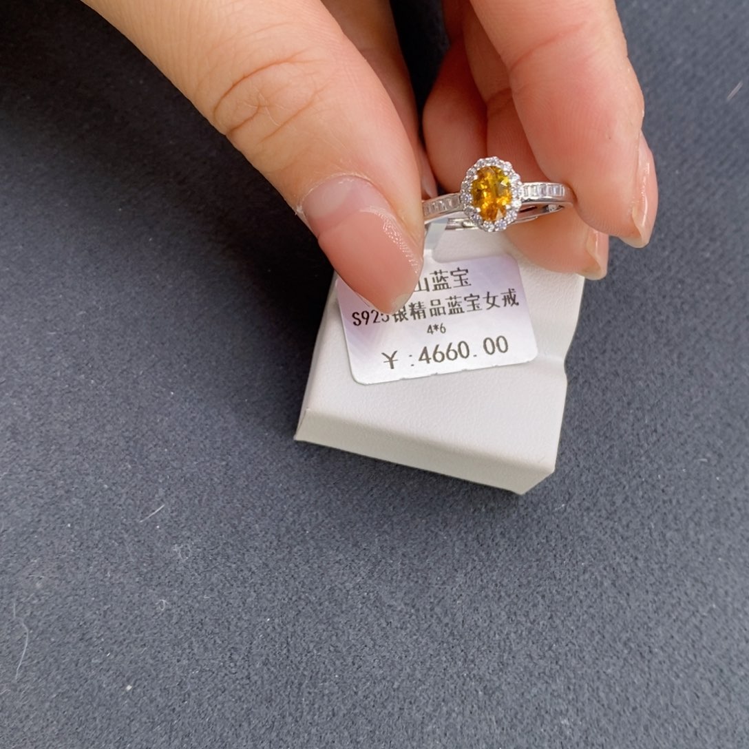 蓝宝石戒指银S925镶嵌
