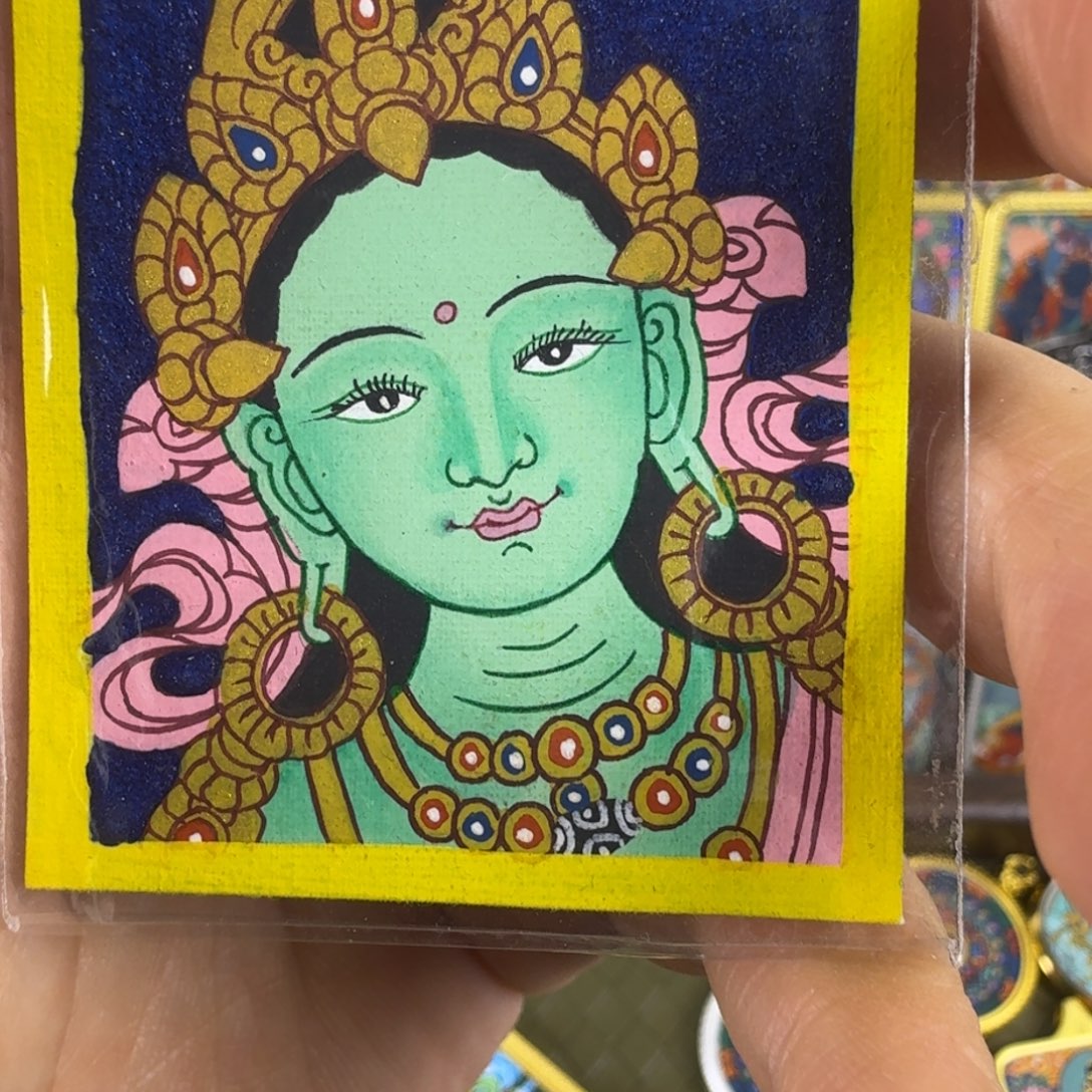 吊坠纯手绘粗矿绿度母唐卡