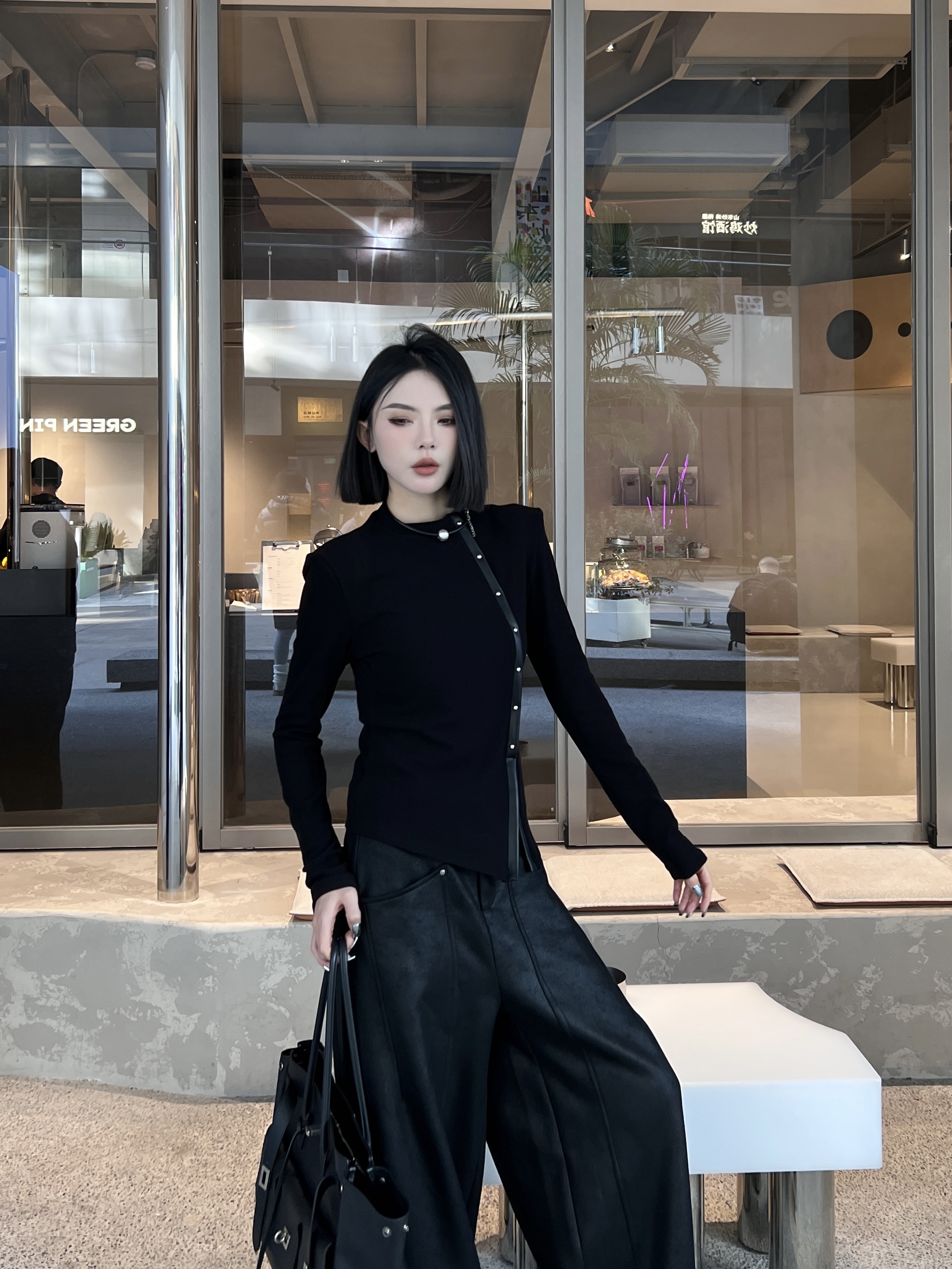 CZ【重磅上线】冬季新款立领斜门襟显瘦高级感气质打底衫上衣