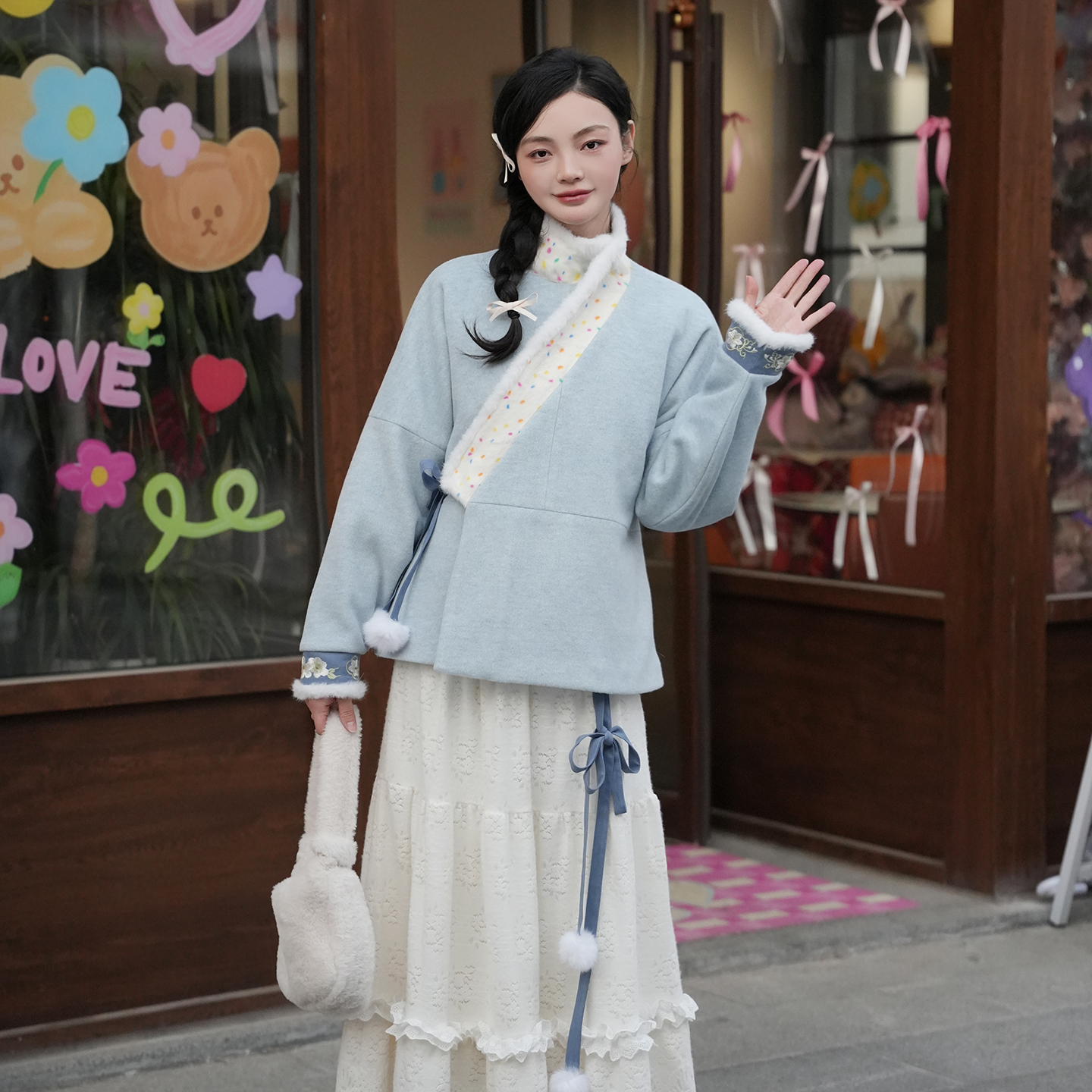 无衣饮羽【蓝糖彩虹】原创改良晋制曲领襦舒适保暖内搭汉服日常通勤