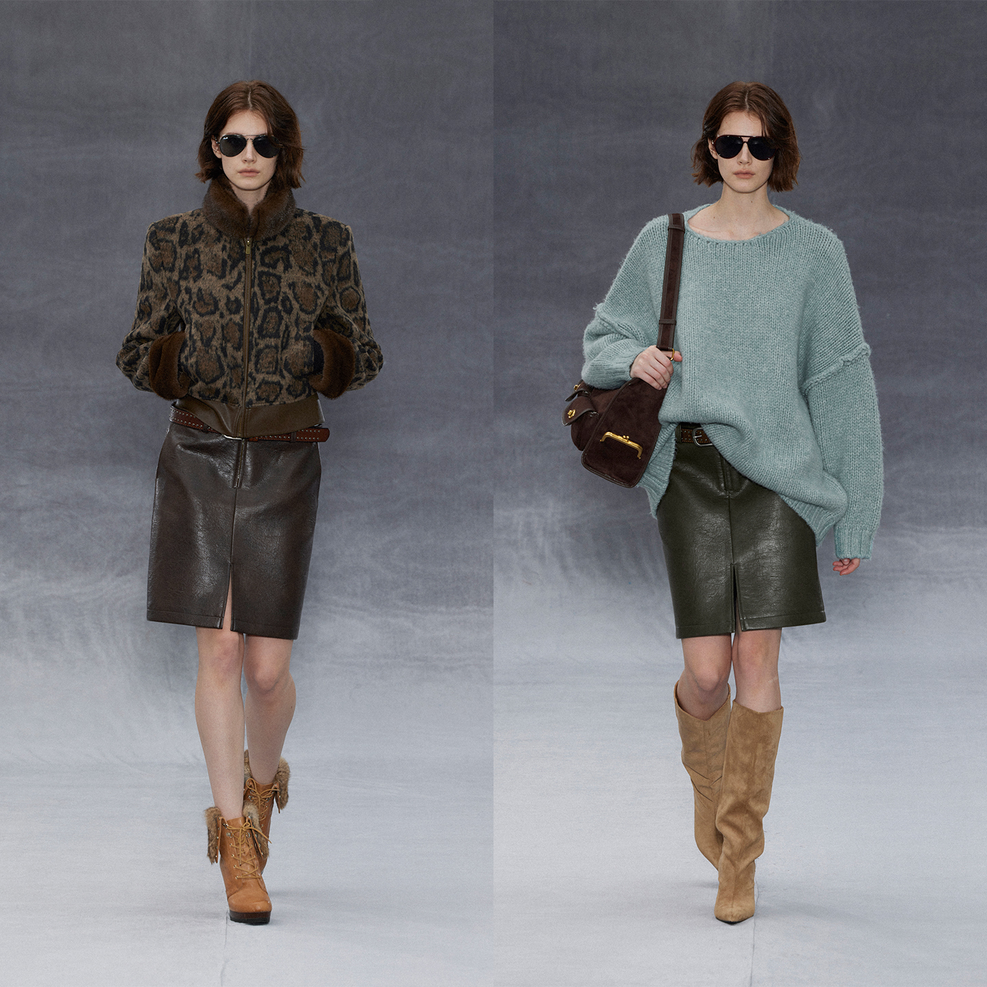 Randpickée retro系列复古低腰开衩皮半裙