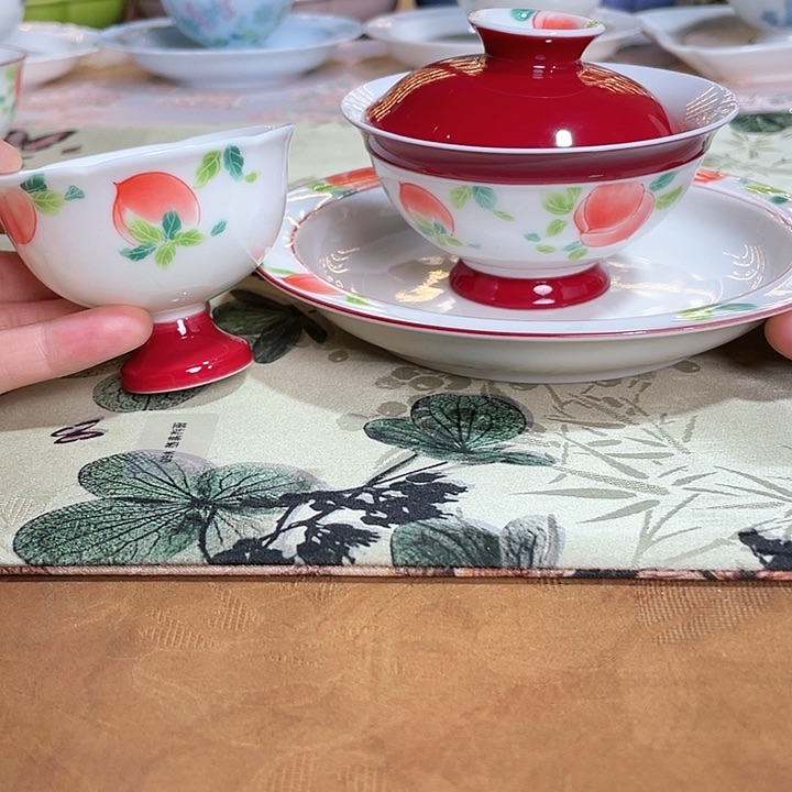 【闪购商品】瑞桃春映盖碗➕念露杯壶承