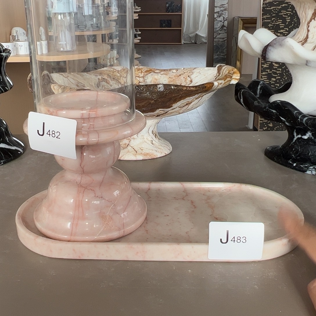 石材J482-J483四季粉烛台+托盘组合