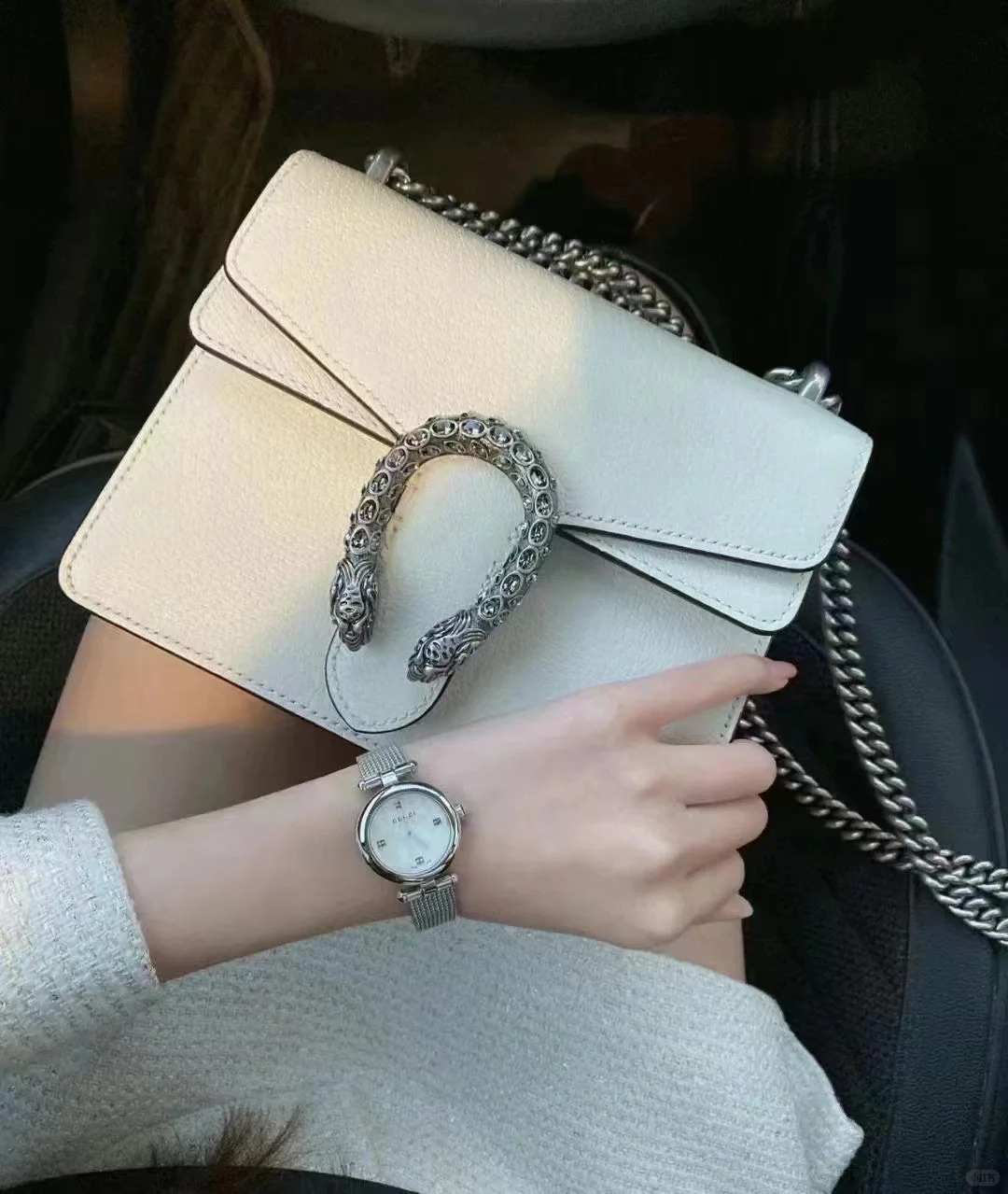 99新 GUCCI/古驰 酒神钻扣小号白色全皮/99新/优选