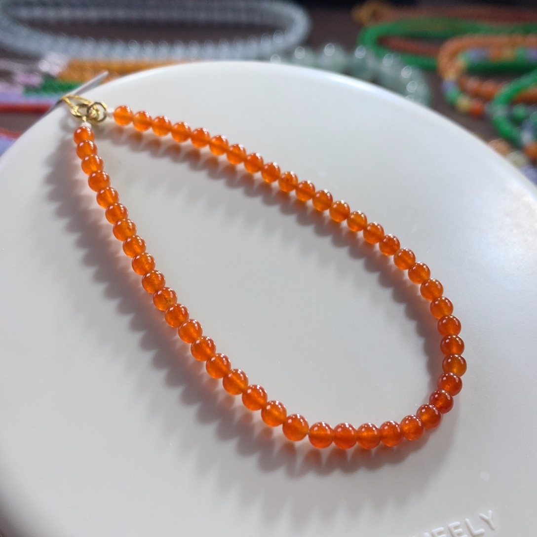 翡翠未镶嵌手链天然满色冰红翡小米单圈 卡3.5