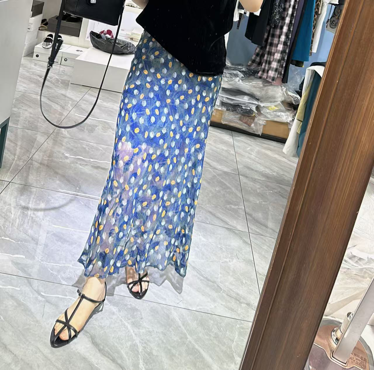 夏日浪漫油画感碎花高腰显瘦百搭半身裙