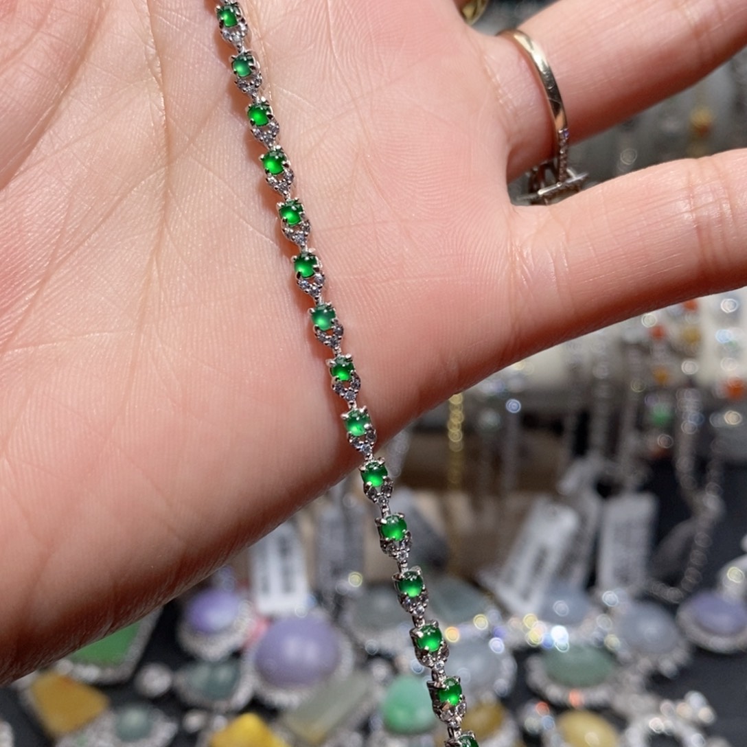翡翠手链银S925镶嵌c c c