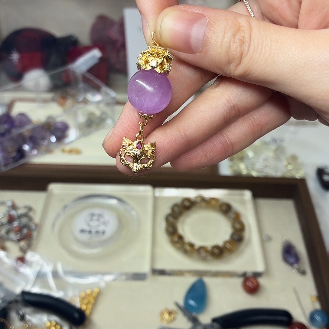 未镶嵌手链水晶紫锂辉狐狸面具项链