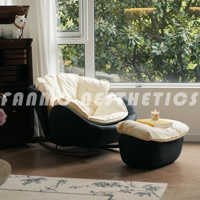 蛋壳摇摇椅沙发轻奢阳台家用休闲成人躺椅客厅椅子懒人中古奶油风