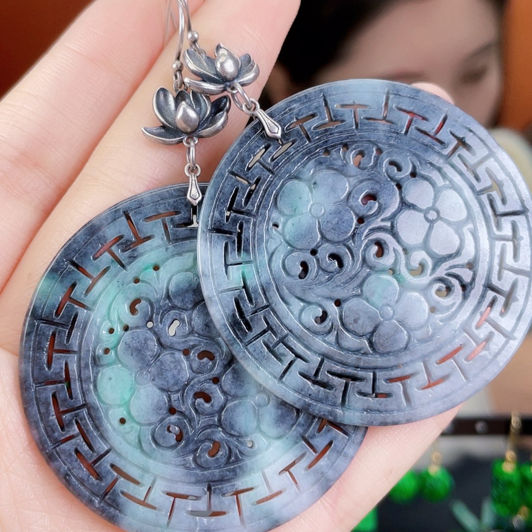 翡翠银S925镶嵌耳饰