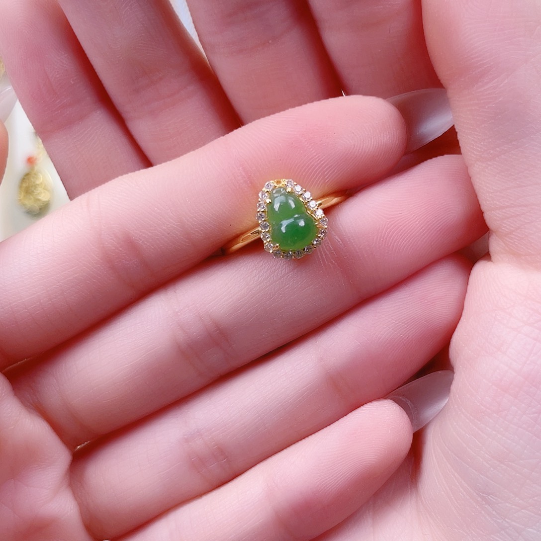 和田玉银S925镀金镶嵌戒指