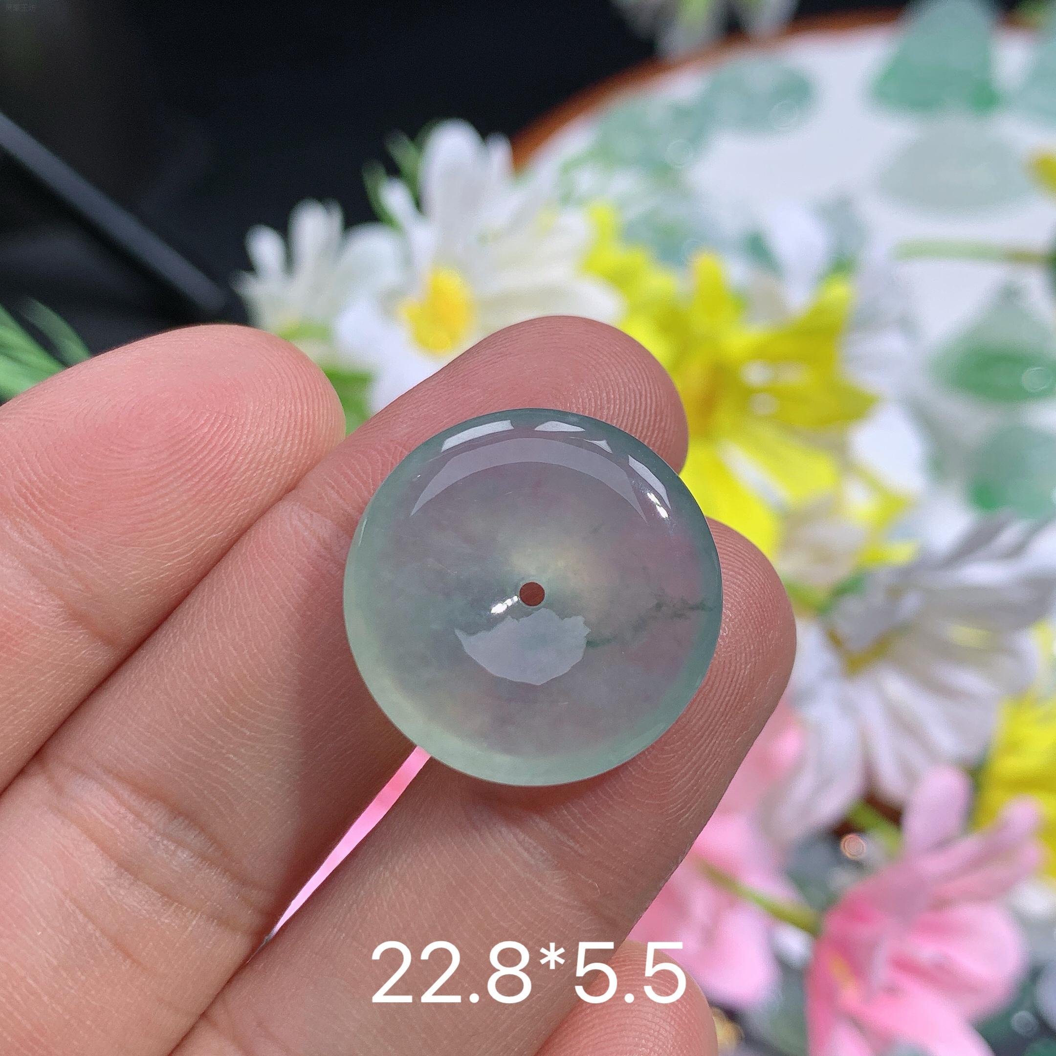 缅甸翡翠A货冰种飘花平安扣夏冰透精致上等翡翠珠宝首饰玉石女士