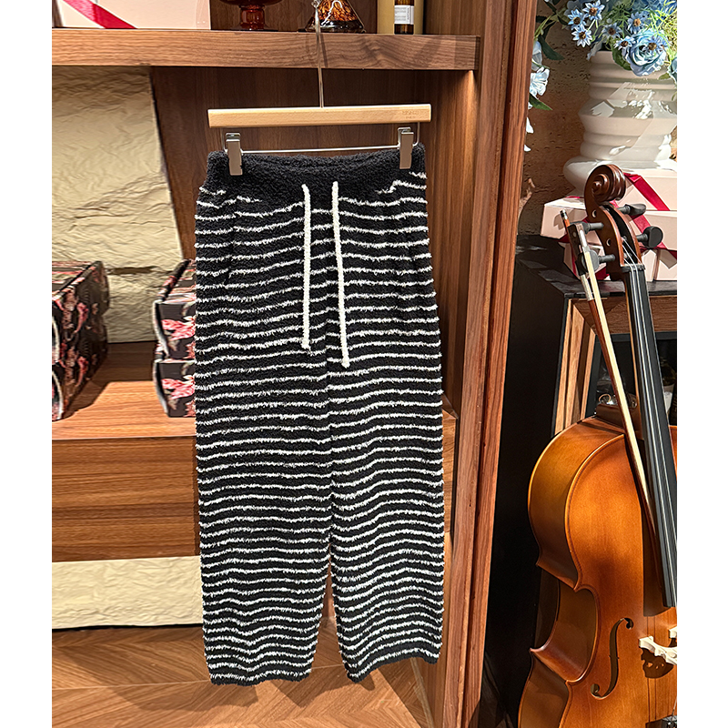 米诗缇【黑条纹裤】冬季宽松条纹款长裤可外穿睡裤遛弯休闲裤家居裤