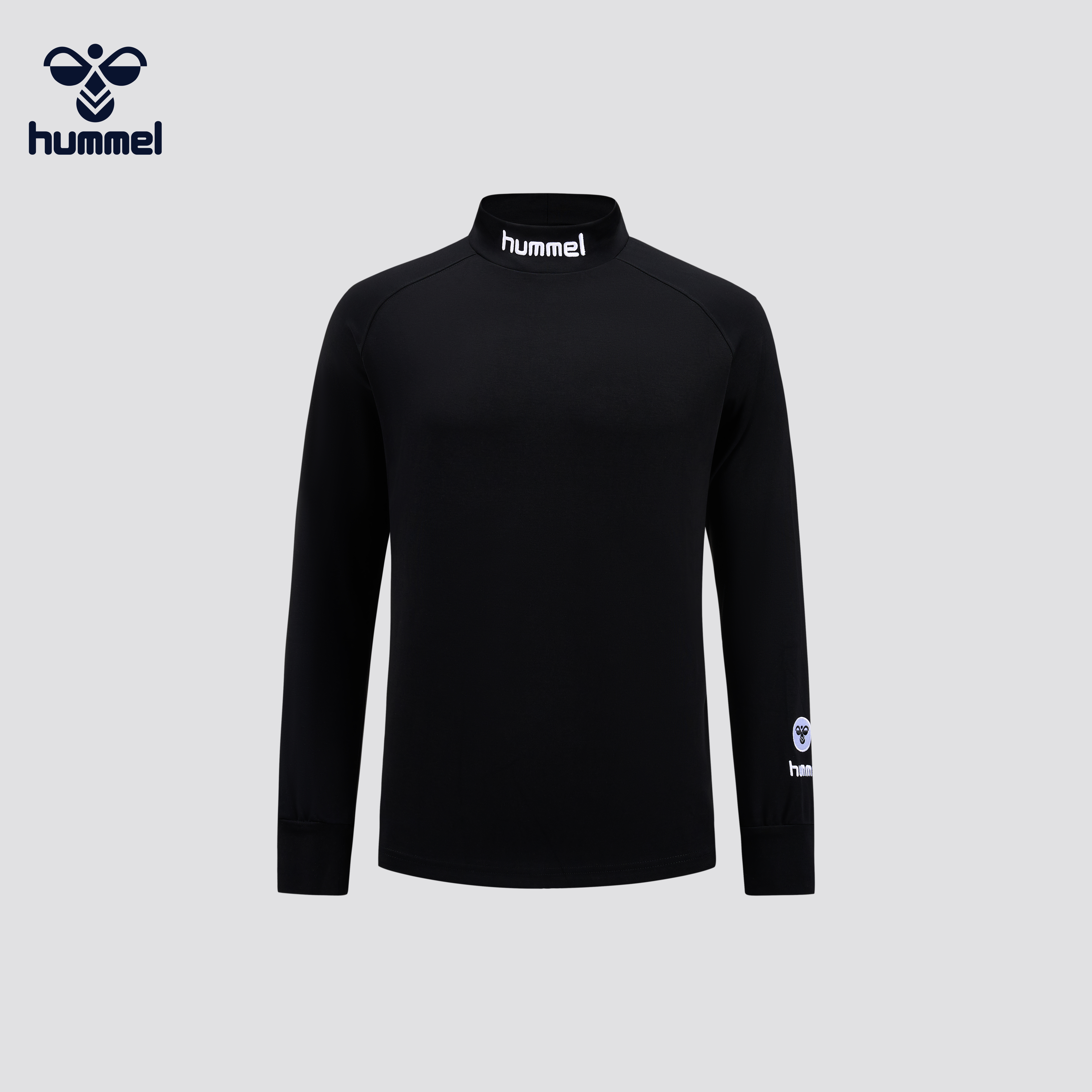 HUMMEL高领长袖t恤男士春秋休闲上衣潮流长袖纯色宽松
