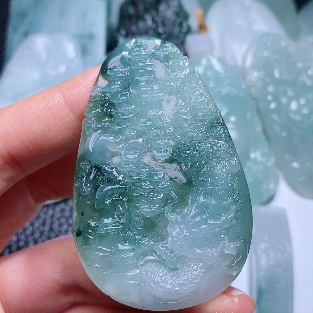 定制翡翠未镶嵌毛货付款后确认抛光