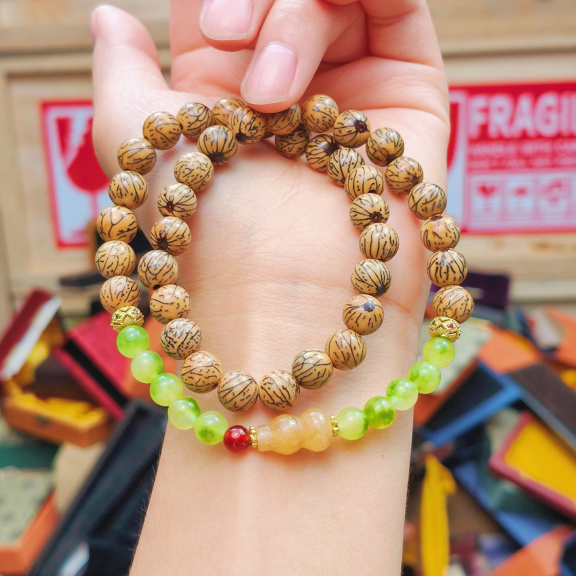 菩提金丝玉双圈葫芦款 精品手串 无礼盒 S 1256